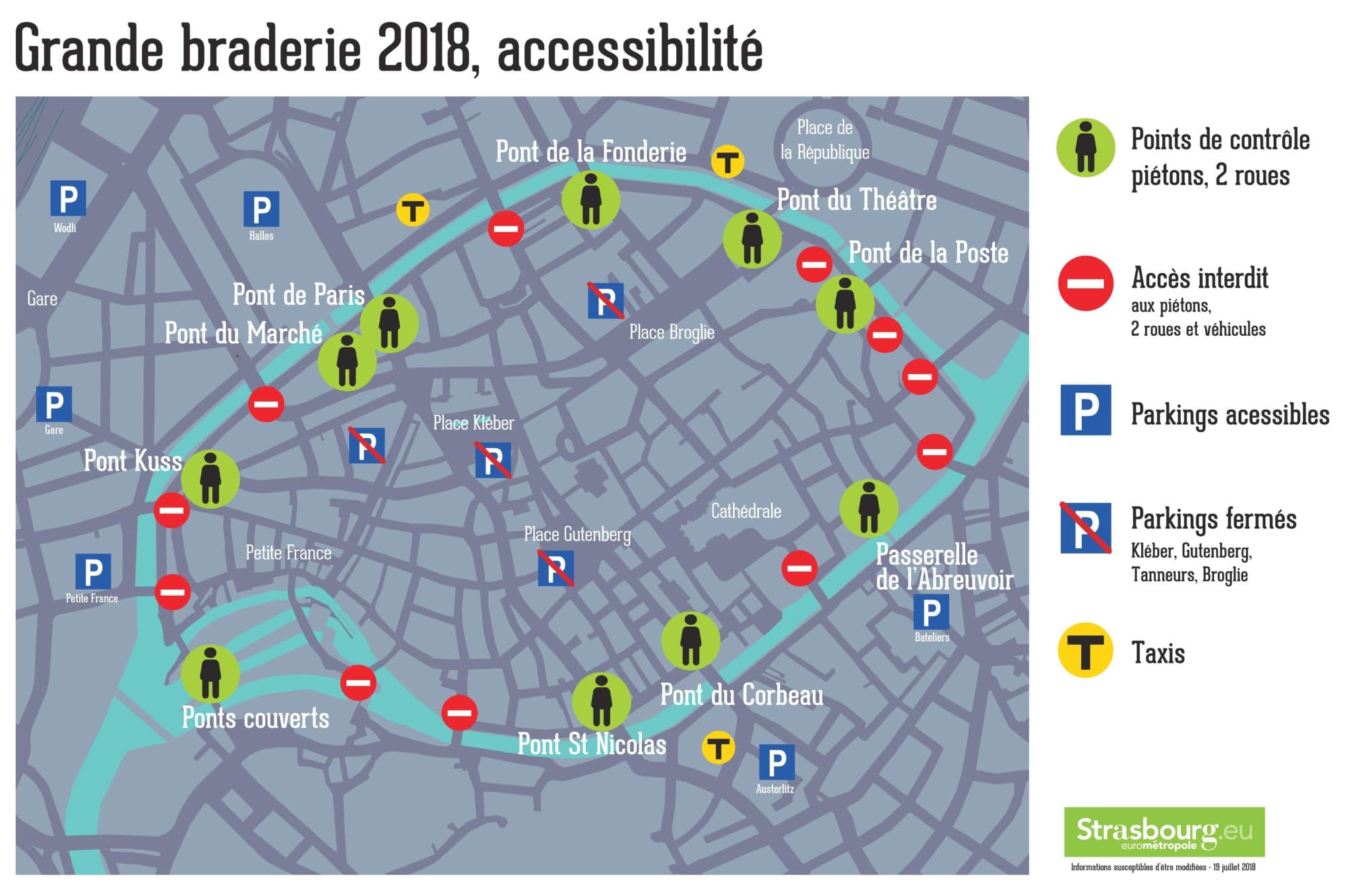 10 ponts sur 21 seront ouverts pour la Grande braderie de Strasbourg version 2018 (document Ville de Strasbourg)