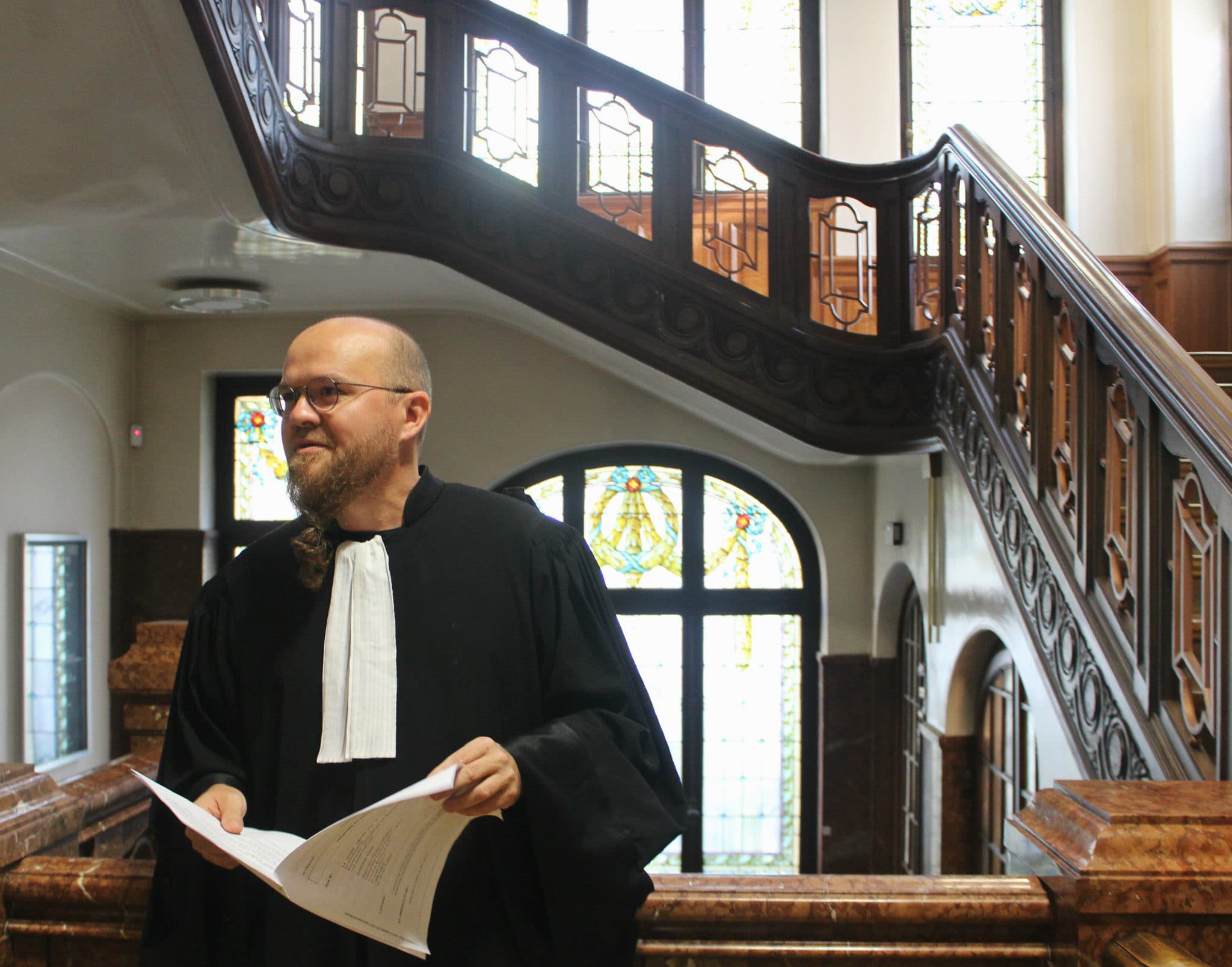 François Zind, l'avocat d'Alsace Nature peu avant l'audience (photo JFG / Rue89 Strasbourg)