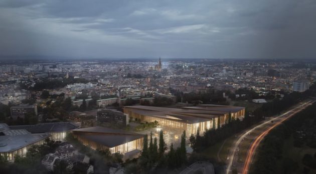 Vue aérienne du futur parc des expositions de Strasbourg (Credit Kengo Kuma and Associates)