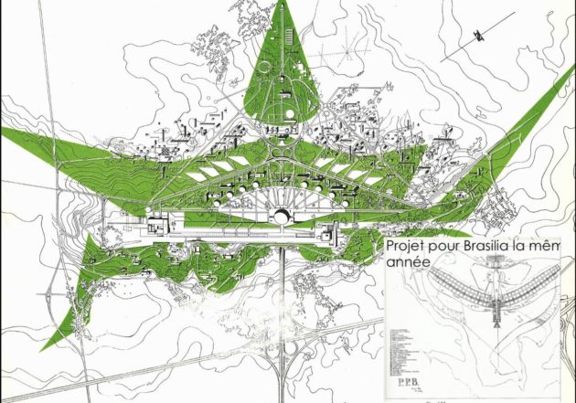 Le plan imaginé pour accueillir le Parlement européen à Oberhausbergen s'inspire de la ville de Brasilia (Source Archi-wiki / Archives de la Ville de Strasbourg)