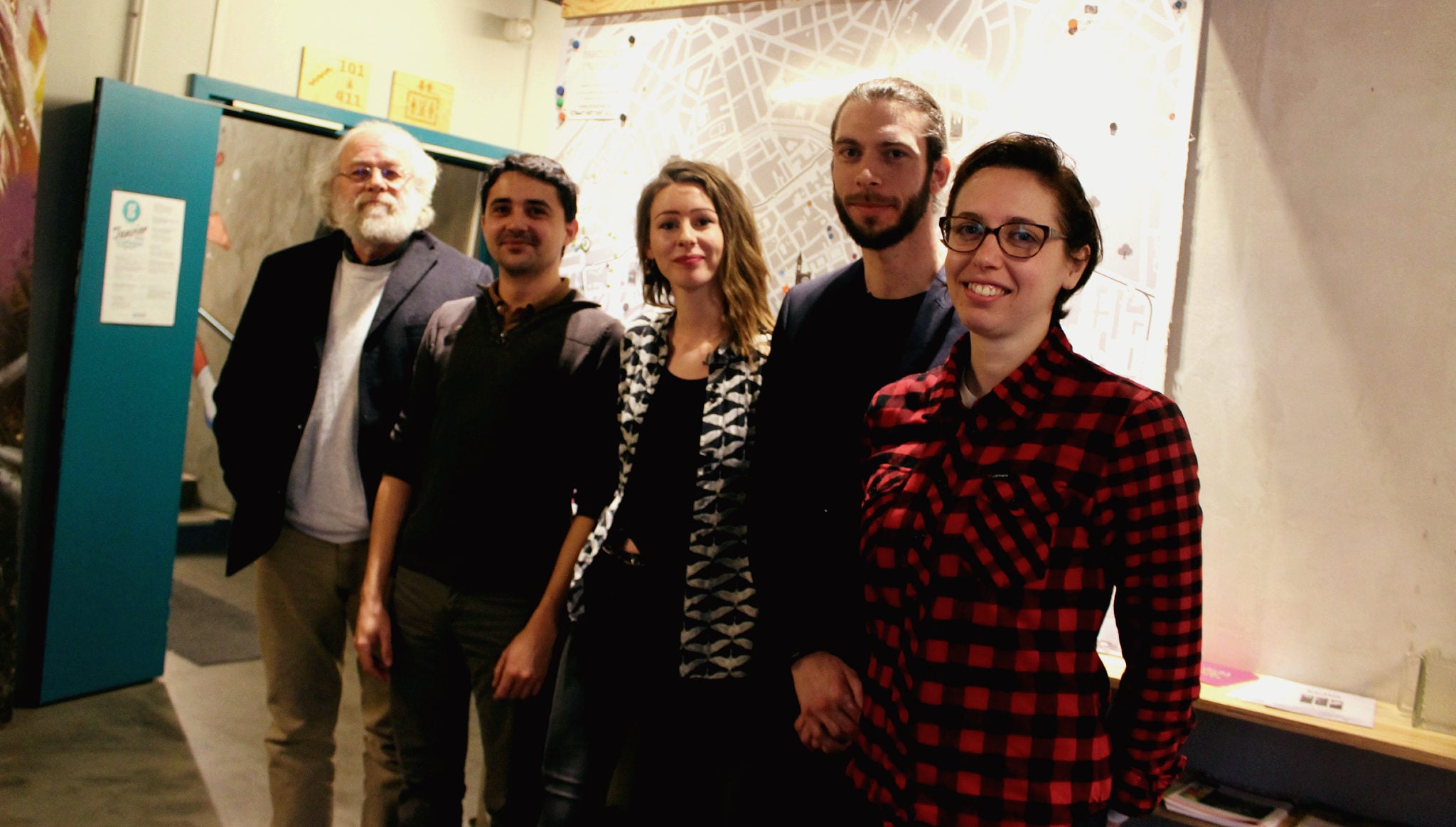 De gauche à droite : Jean-Marie Brom, Kevin Loquais, Lydie Bichet, Adrien Fend et Marguerite Fay (photo JFG / Rue89 Strasbourg)