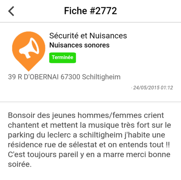 Fiche Tell My City pour des nuisances sonores.