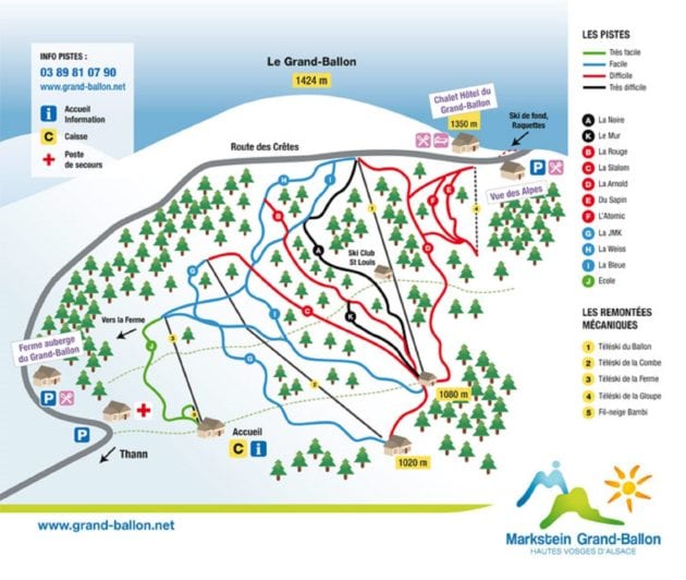 Plan des pistes de ski alpin du Markstein - Grand Ballon
