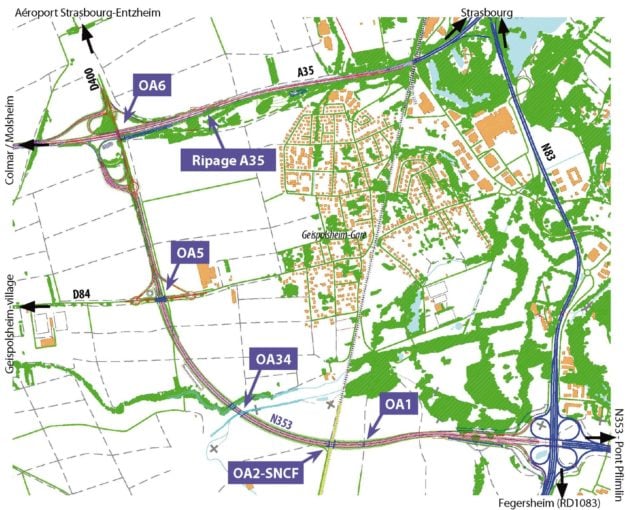 Plan de situation des travaux en cours de la rocade sud (carte Dreal / doc remis)