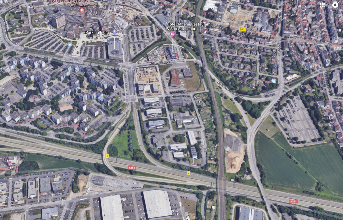 Les deux bretelles pour les trajets est-nord vont devenir un échangeur à 4 directions (capture d'écran Google Maps)