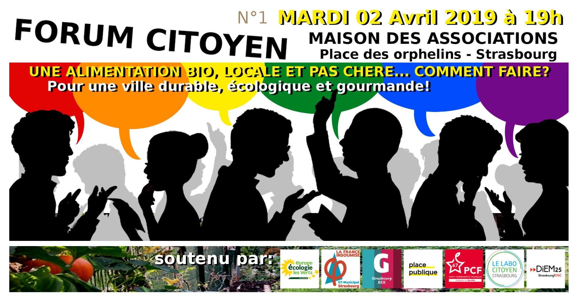L'affiche du premier "forum" sur l'alimentation co-organisée par plusieurs formations à gauche.