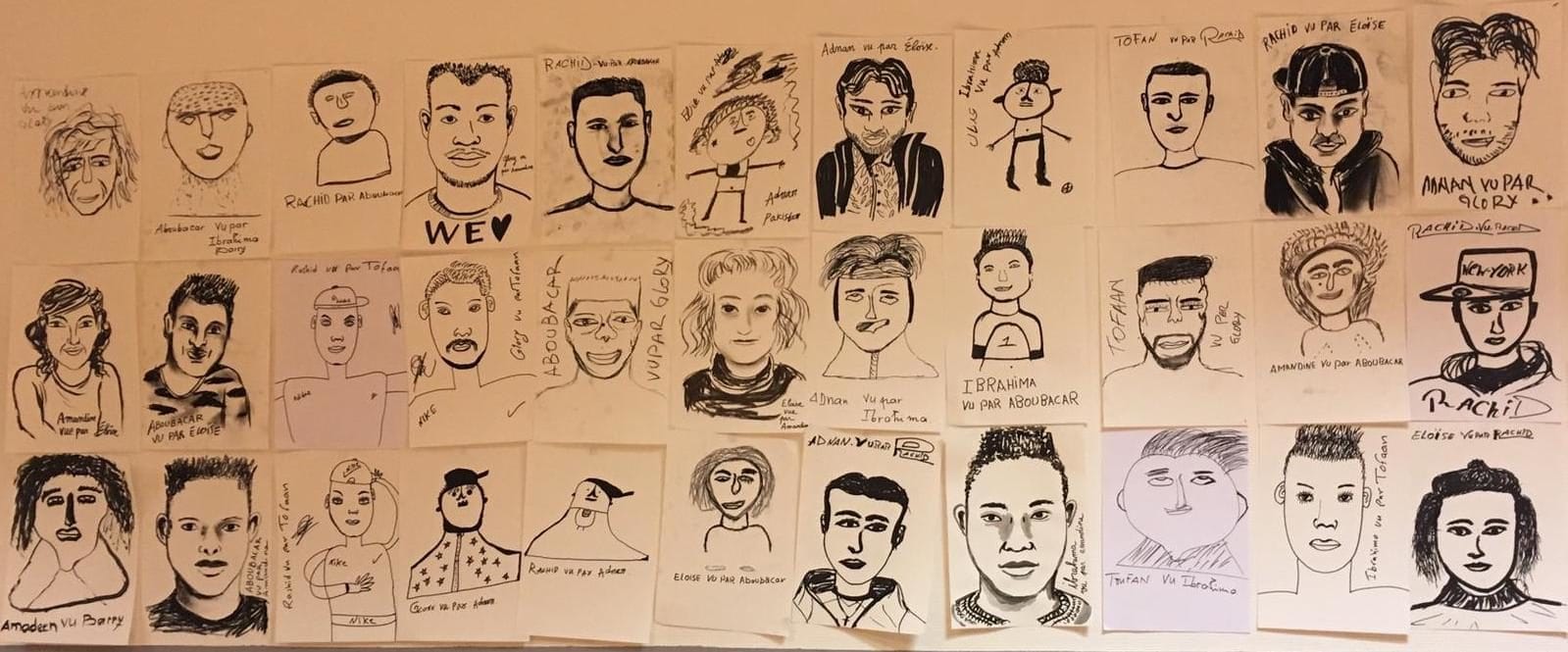 Les réfugiés du centre Bernanos ont réalisé des portraits à l'occasion d'ateliers de dessin. Ils seront exposés au Troc'afé le 18 mai.