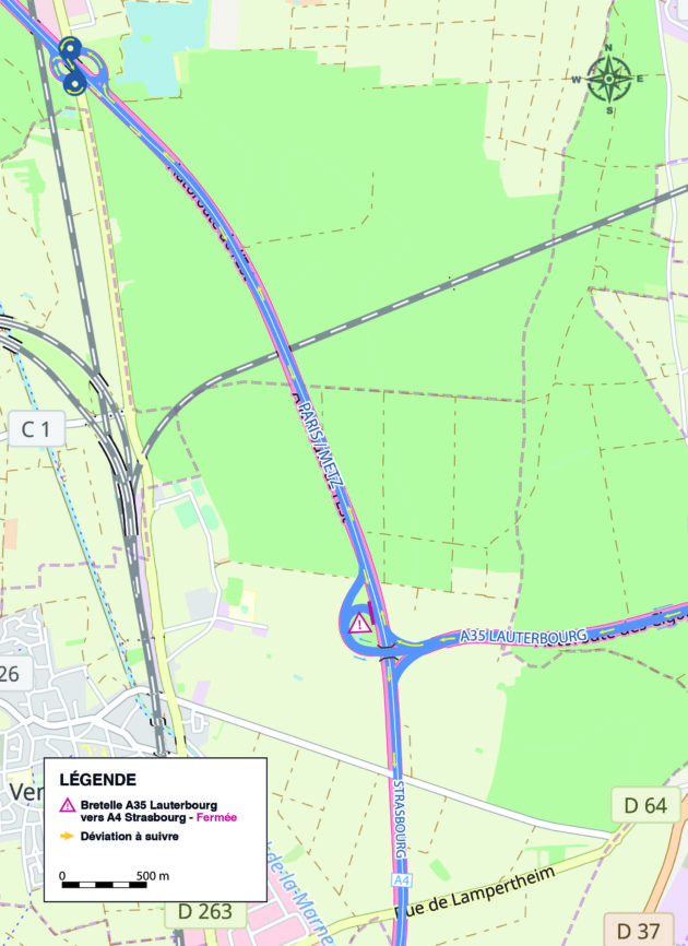 Itinéraire bis entre Lauterbourg au nord (A35) vers Strasbourg (A35) 