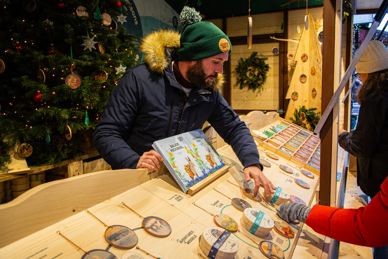 Sapin bleu marché noel